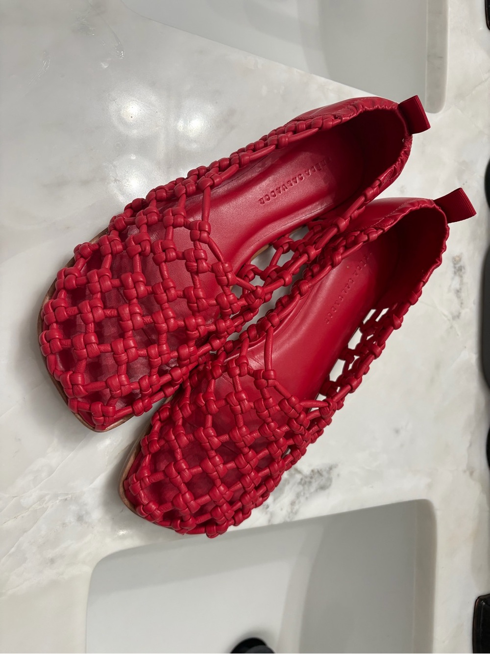 Freda Salvador Sally Woven Leather Flat Red